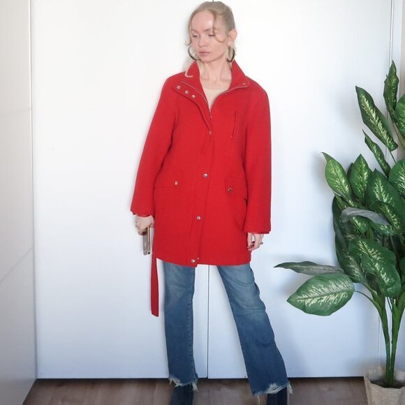 Michael Kors 100% Wool Red Coat With Stand-collar & Belt - Picture 8 of 13
